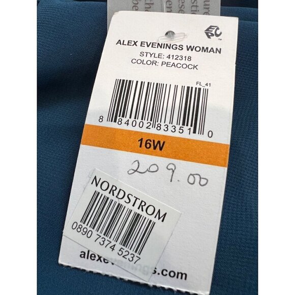 New Alex Evenings Women's Plus Size 16W Stretch Lace Bodice Mock One Piece Gown - Picture 10 of 11